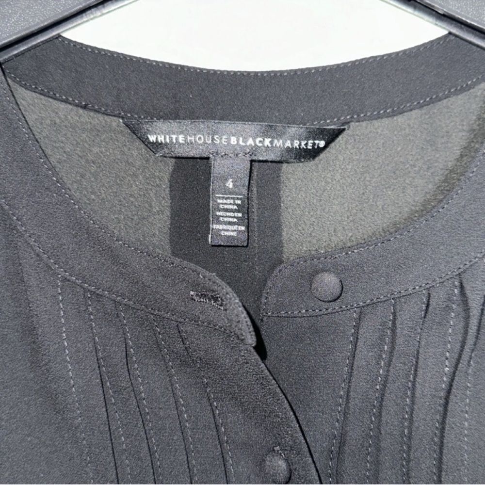 Whbm 4 Black Solid Yoke Collar Button Front Pleat… - image 7